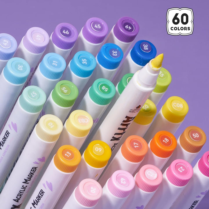 Arrtx Pinselspitze Acrylfarbe Stifte,Wasserfeste Acrylstifte in 60 Farben für DIY, Felsmalerei & meh