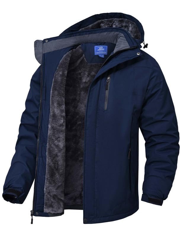Zzkouine Herren Winter Wasserdichte Fleecejacke Warm Gefüttert Winterjacke Mit Kapuze Wasserabweisen