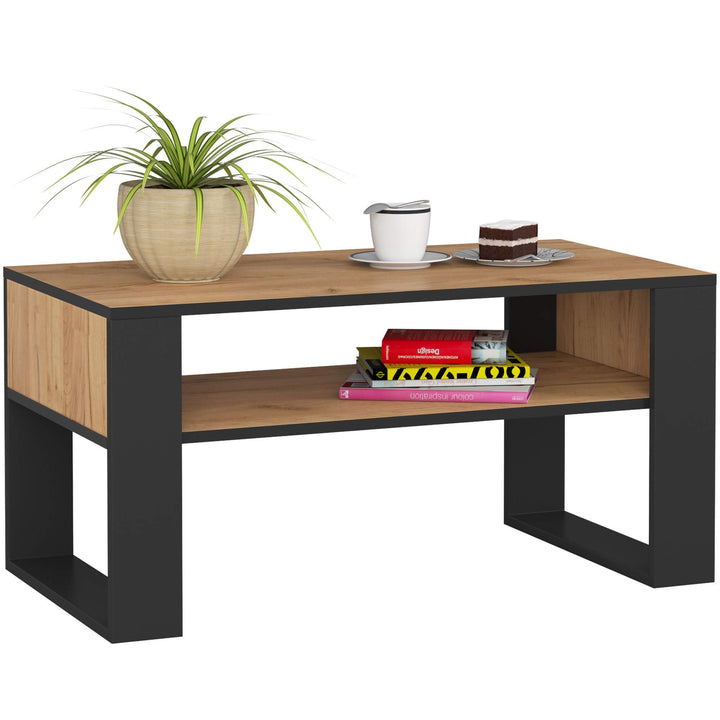 AKORD Couchtisch Holz DOMI mit einem Regal | 92x45x53cm | Für Wohnzimmer | Schlafzimmer Schrank | Mi
