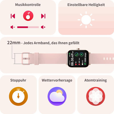 Smartwatch mit Telefonfunktion und Alexa Built-in, 1.8" Fitnessuhr Damen mit Schrittzähler Herzfrequ