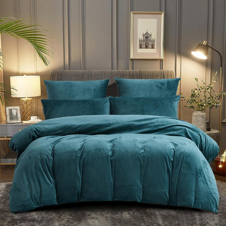 DXHOME Plüsch Bettwäsche 200 x 220 Winter Blau Hellblau Flauschig Bettbezug Flanell Set Winterbettwä