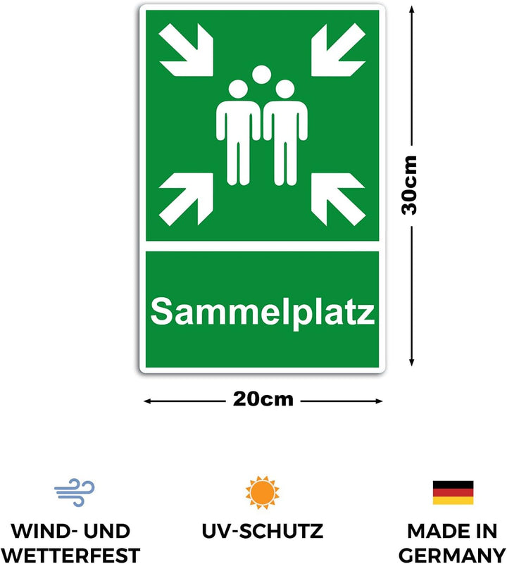 5 Stück Sammelplatz Sammelstelle Sammelpunkt Schild 20 x 30 cm aus stabiler PVC Hartschaumplatte 3mm