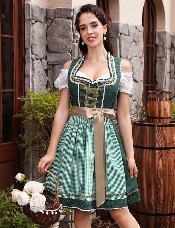 Clearlove Dirndl Damen midi 3tlg Trachtenkleid Damen Trachtenrock Trachtenmode Kleid Dirndlbluse für