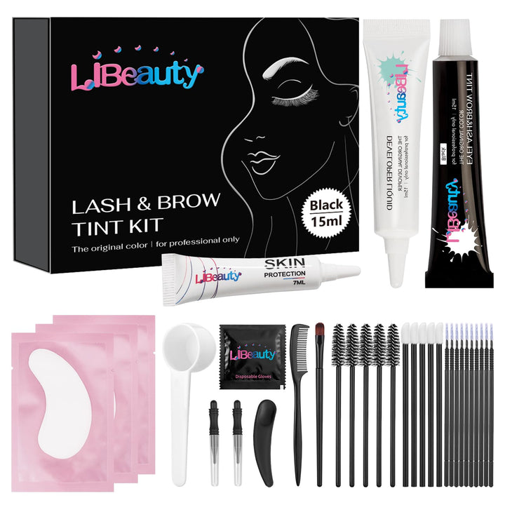 Libeauty Wimpern färben set, 15 ml schwarzes Augenbrauen-Tönungsset, Wimperntönung mit komplettem We