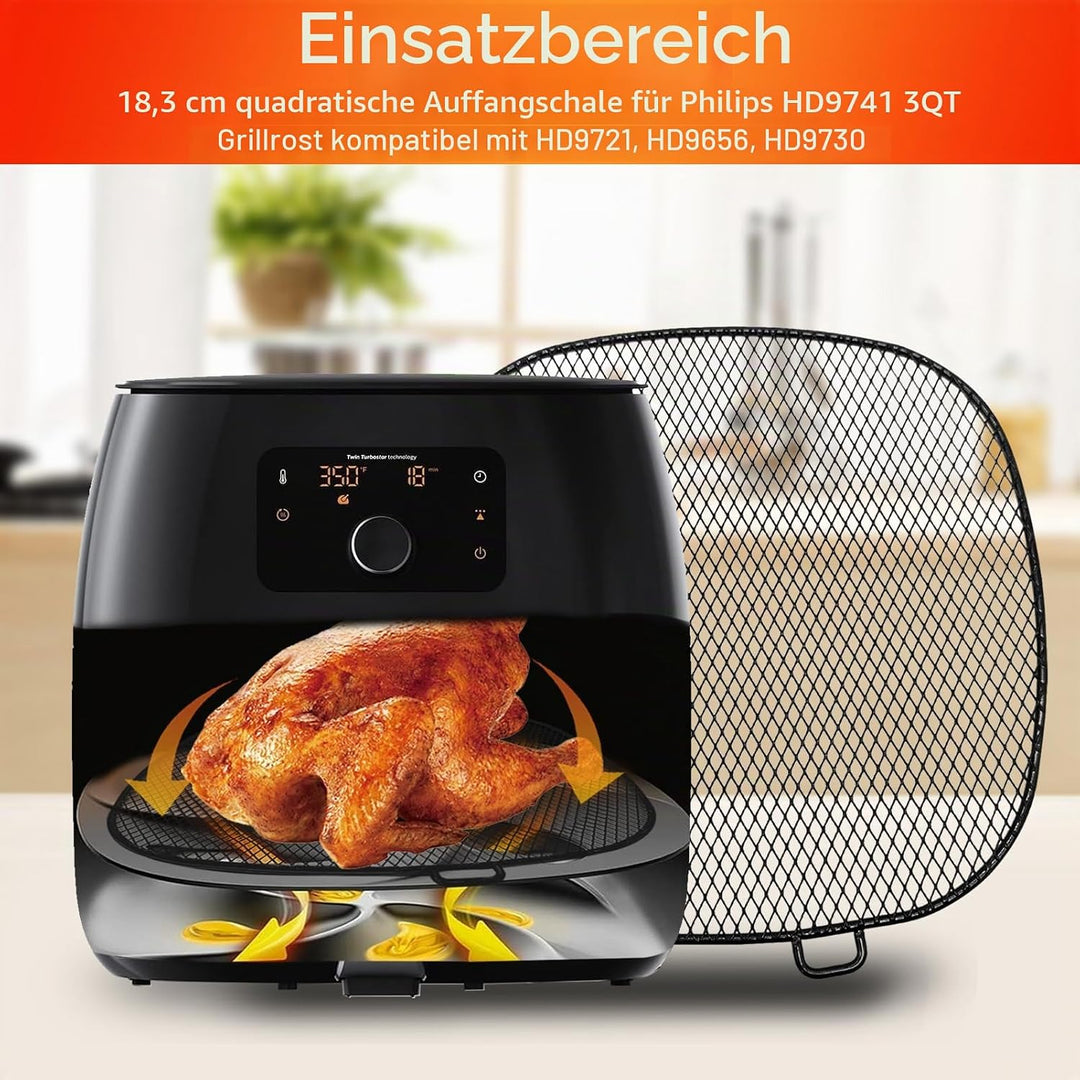 Air Fryer Zubehör für Philips, 18,3 cm quadratische Abtropfschale für Philips HD9741 3QT Tray Rack k