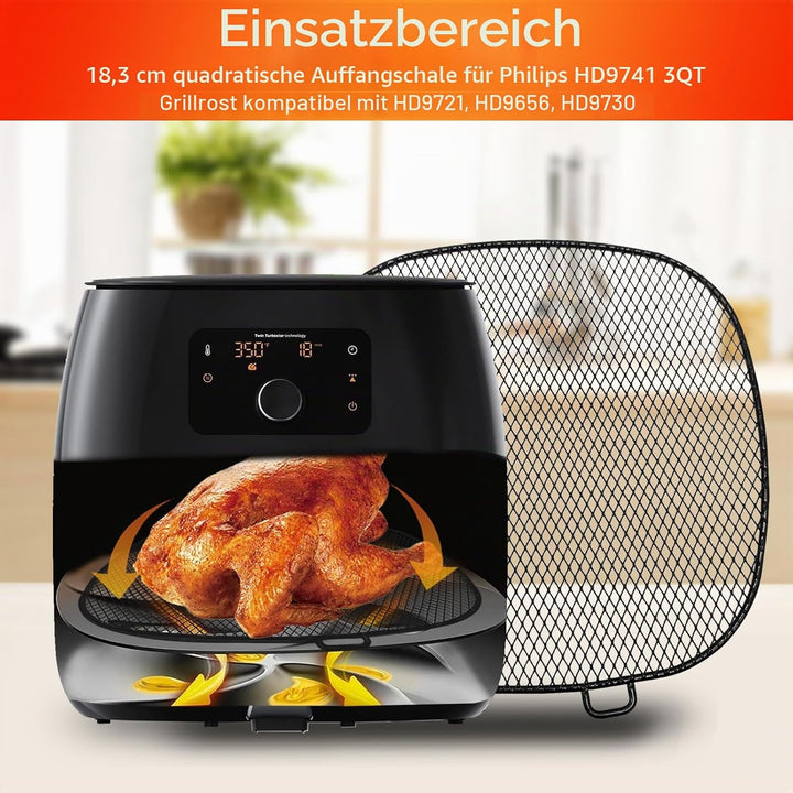 Air Fryer Zubehör für Philips, 18,3 cm quadratische Abtropfschale für Philips HD9741 3QT Tray Rack k