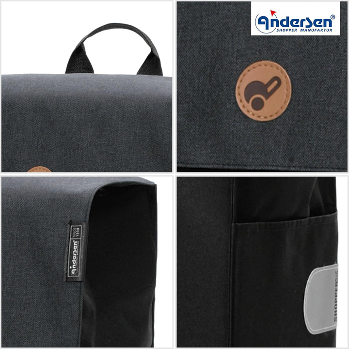 Andersen Shopper Treppensteiger Scala Stahl mit Rad Ø 3 x 13 cm und 47 Liter Tasche Hera schwarz, Sc