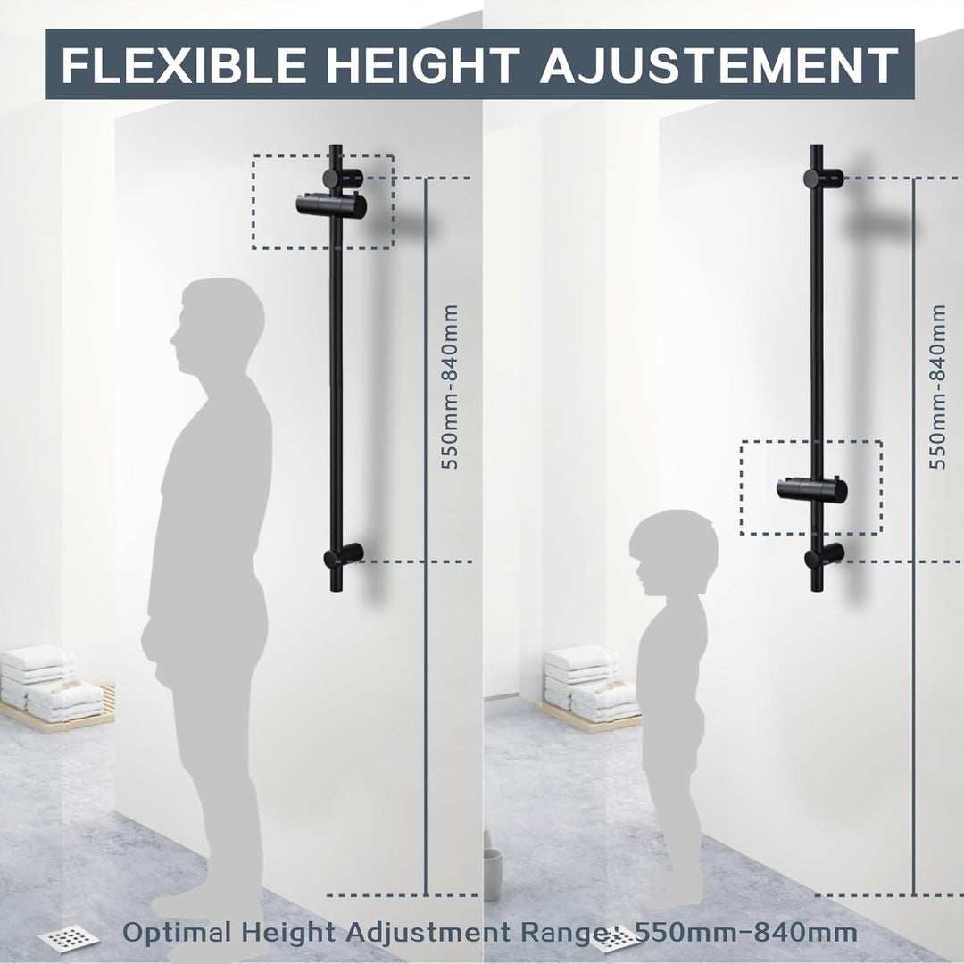 DETBOM Duschstange Schwarz 90cm, Edelstahl Brausestange mit Duschkopfhalterung 360°Drehbar,Duschstan