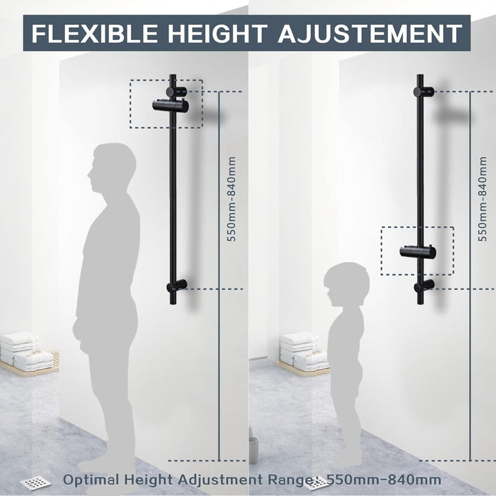 DETBOM Duschstange Schwarz 90cm, Edelstahl Brausestange mit Duschkopfhalterung 360°Drehbar,Duschstan
