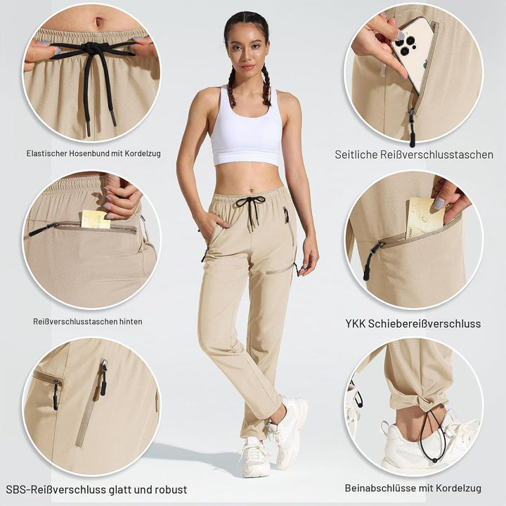MOCOLY Damen Wanderhose Cargohose Wasserdicht Elastische Outdoorhose Cargo Jogginghose Trekkinghose