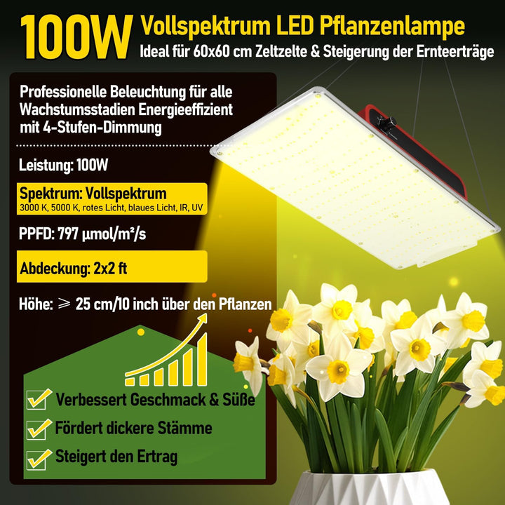 𝐉𝐚𝐱𝐠𝐮𝐨𝐦 Growzelt Komplettset 60x60x140cm mit 100W LED Grow Lampe, Belüftungssystem mit Aktivkohlefil
