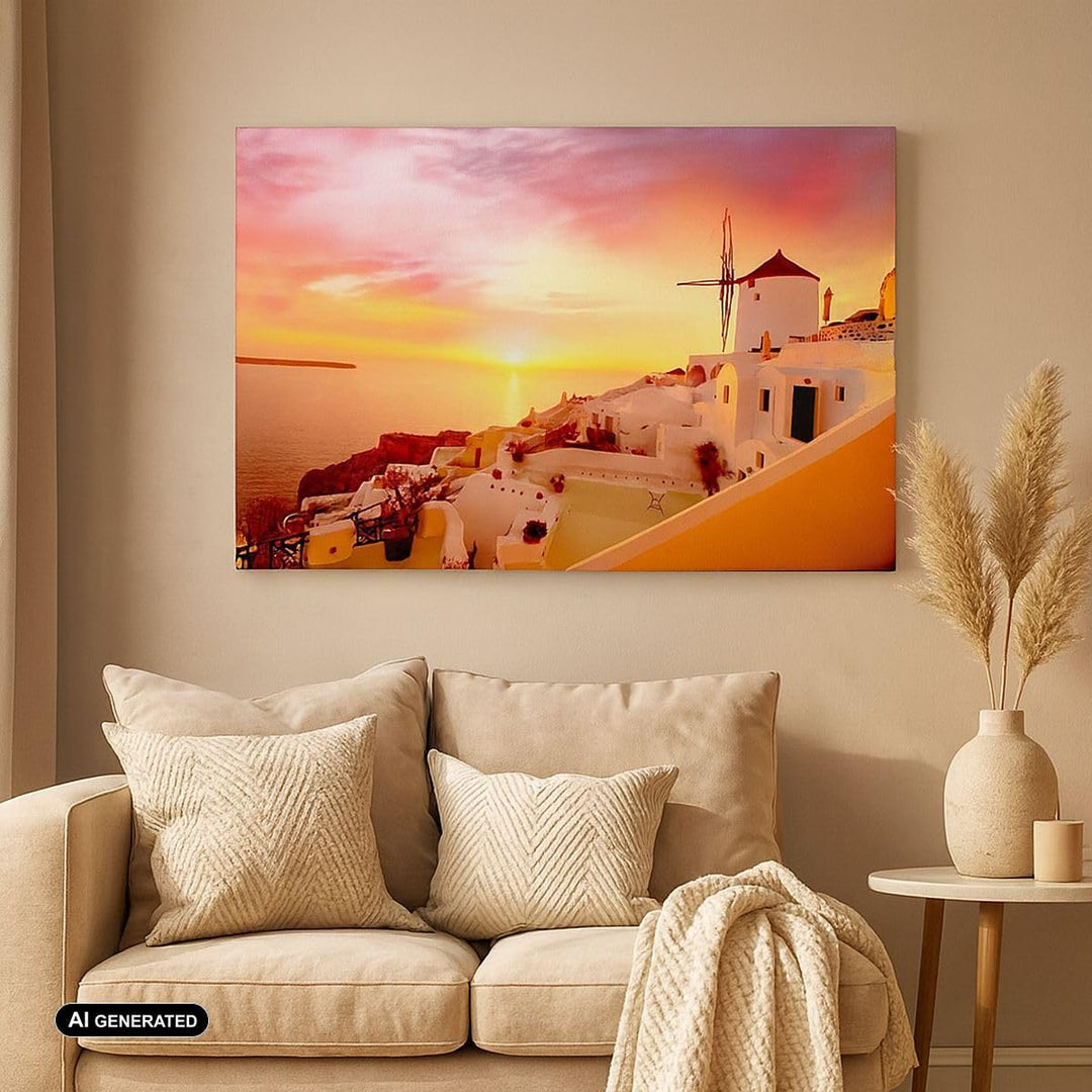 Bilder auf Leinwand 100x70cm Leinwandbild Santorini Griechenland Urlaub Gross Wanddeko Bild Schlafzi