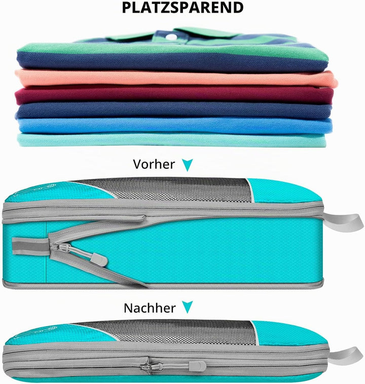 Koffer Organizer Set 7-teilig, Packtaschen mit Kompression, Compression Packing Cubes für Rucksack u