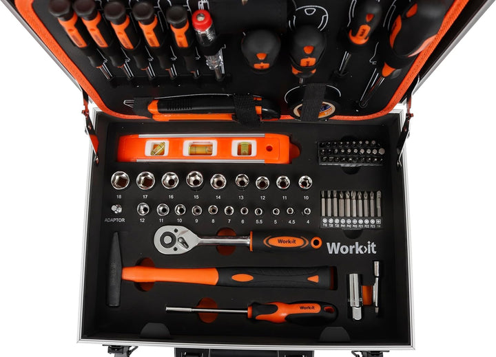 BOXER® Werkzeugkoffer gefüllt 107-teilig – Toolbox mit Zangen, Schraubendrehern, Steckschlüsseln & H