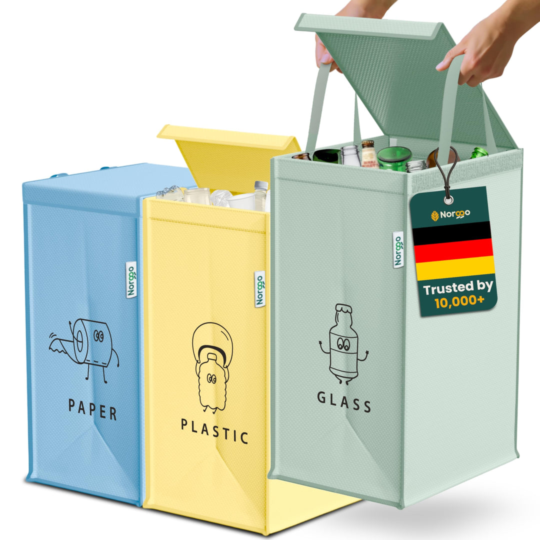 Norggo Set aus 3 Müllsäcken für Mülltrennung, 40L - Mülltrennsystem 3fach für Papier, Kunststoff und