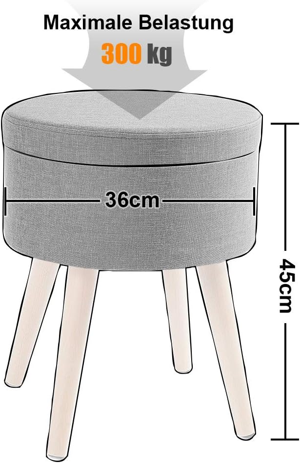 Zedelmaier Sitzhocker Aufbewahrungsbox Stuhl Ottoman Polstersitz aus Leinen und Massivholz (Grau) Ho