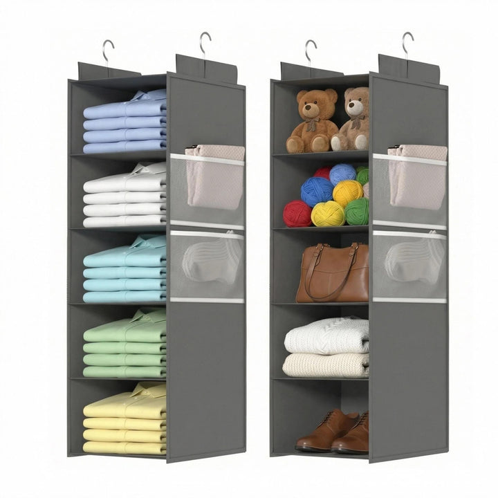 ALLTIDYUP 2 Stück Extra Tiefer Schrank Hängeorganizer – Grau, 5 Fächer, Kleiderschrank Organizer, St
