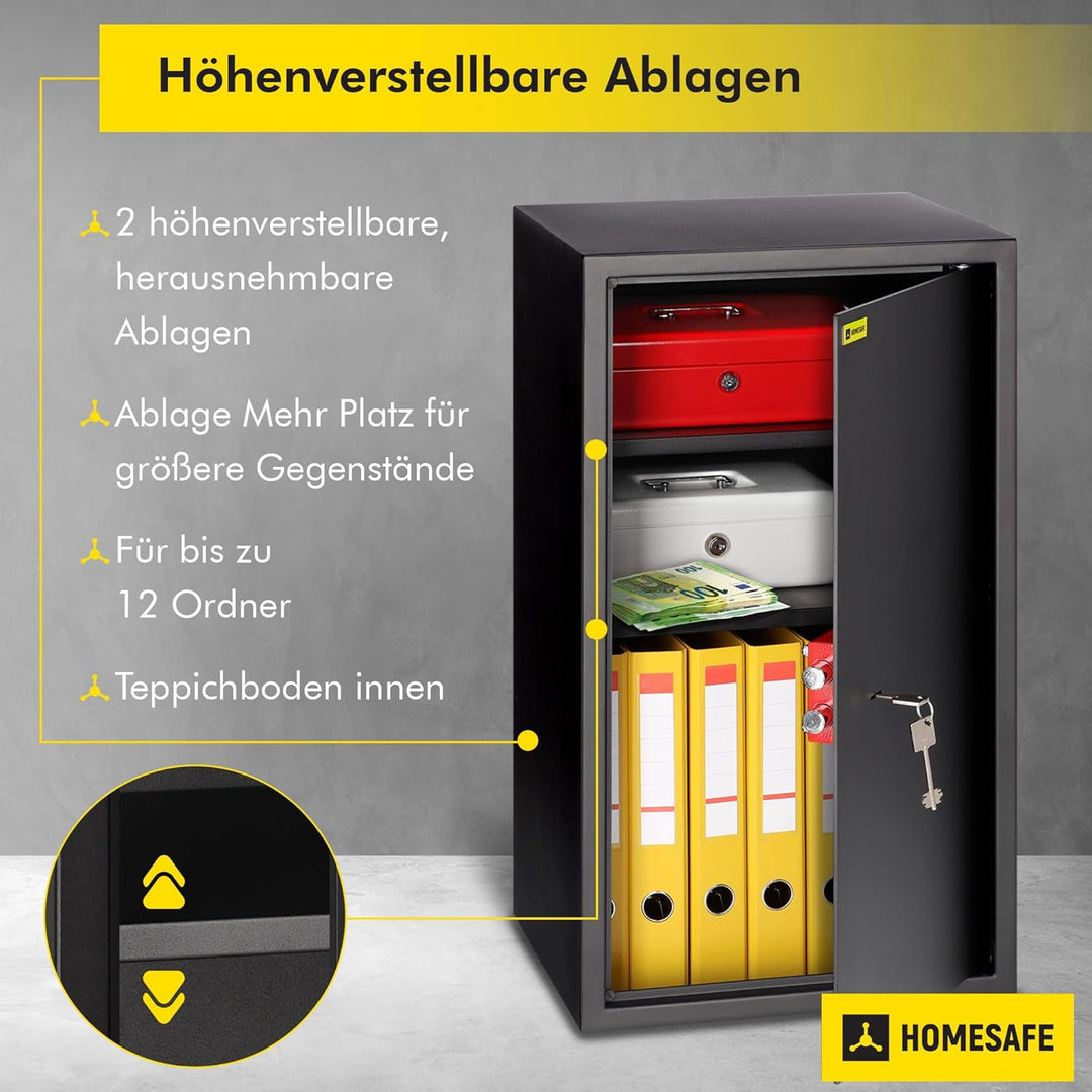 Homesafe HV70K Tresor Möbeltresor Safe mit Schlüssel-Schloss, Geldschrank Wandsafe Boden-Wandtresor,