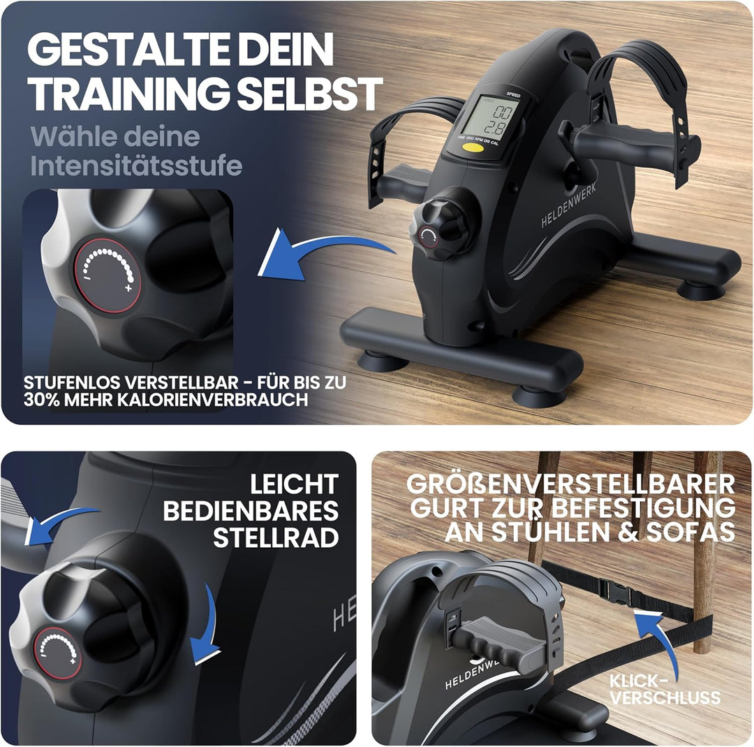 HELDENWERK Pedaltrainer Basic Set - TÜV/GS geprüft inkl. Befestigungsgurt & Anti-Rutschmatte - Arm-