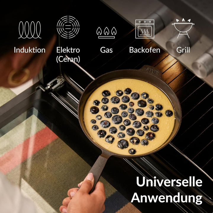 STUR - ORIGINAL Gusseisenpfanne Induktion 20 cm - Cast Iron Pan für alle Herdarten - Pfanne Gusseise