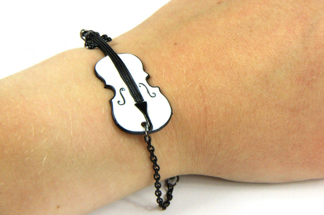 Miniblings Geige Violine Viola Bratsche Geiger Musik Armband weiss - Modeschmuck handmade - Damen Mä