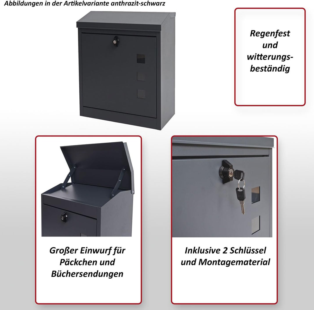 XXL Briefkasten HWC-H26AM, Firmenbriefkasten Postkasten, abschliessbar pulverbeschichtet 52x44x25cm