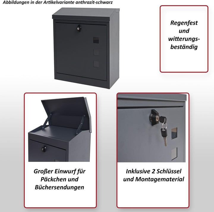 XXL Briefkasten HWC-H26AM, Firmenbriefkasten Postkasten, abschliessbar pulverbeschichtet 52x44x25cm