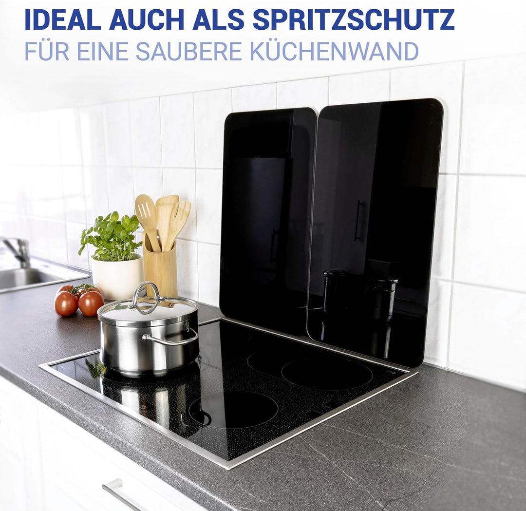 WENKO Herdabdeckplatte Universal Schwarz, 2er Set Herdabdeckung für alle Herdarten aus gehärtetem Gl
