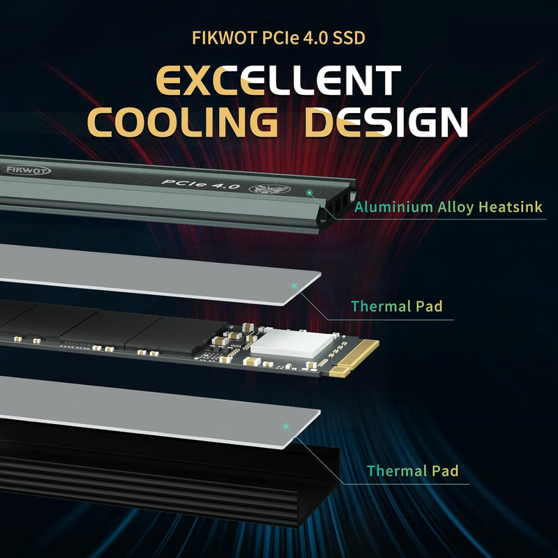 Fikwot FN960 4TB M.2 2280 PCIe Gen4 x4 NVMe 1.4 Internes Solid State Drive mit Kühlkörper – Bis zu 5