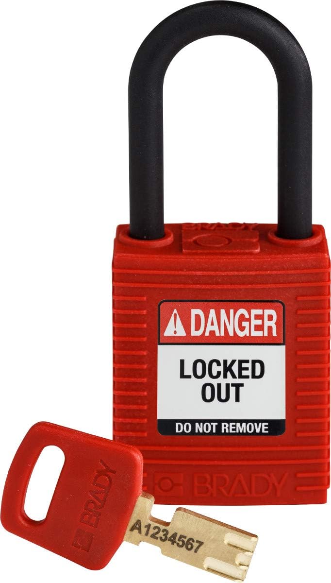 Brady (NYL-RED-38PL-KD6PK) SafeKey Nylon Lockout-Vorhängeschloss Mit Nylon Bügel 38.00 mm Rot KD - V