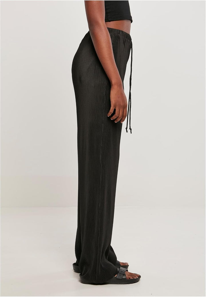 Urban Classics Damen Hose Ladies Plisse Pants, leichte Stoffhose für Frauen, weites Bein, Kordelzug