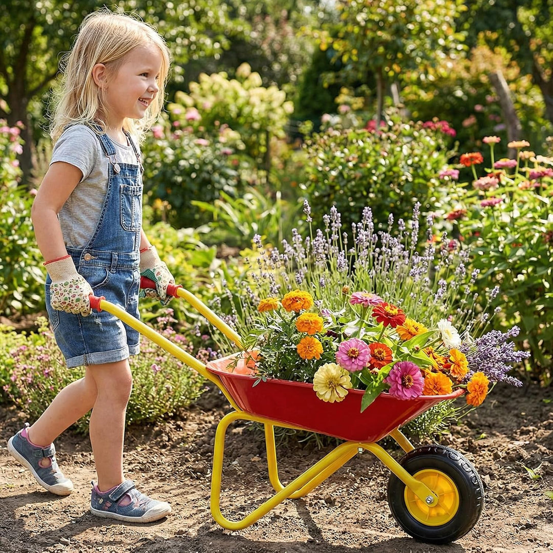 COSTWAY Schubkarre Kinder, Metallschubkarre bis zu 10 kg belastbar, Spielzeugschubkarre für Kinder a