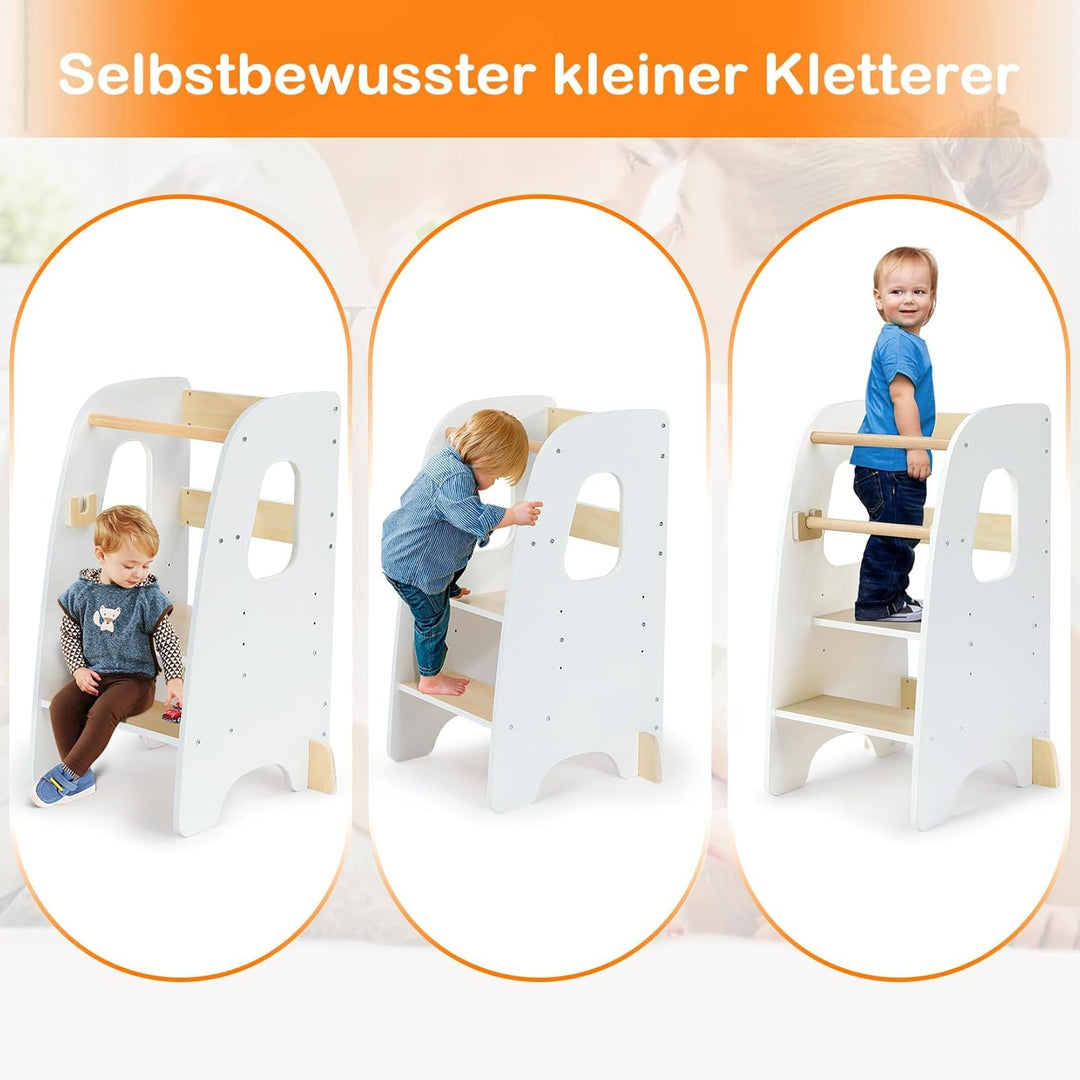 Lernturm ab 1 Jahr, 3 Stufen Höhenverstellbarer Lernturm, Sicher & Stabil, Montessori Küchenhelfer u