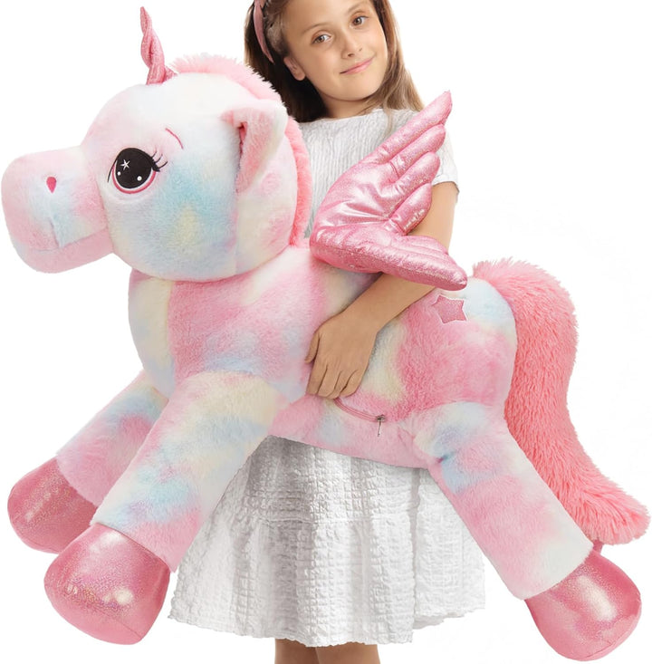 MorisMos Einhorn Kuscheltier gross XXL mit flügel, 110cm riesen Einhorn Stofftier Plüschtier, Gesche