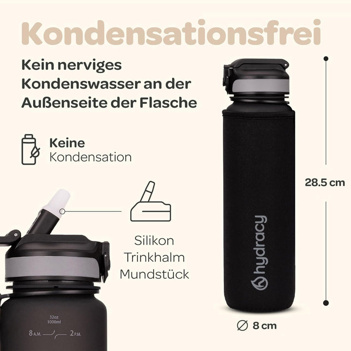 Hydracy Trinkflasche mit Strohhalm und Zeitmarkierung - 1L Wasserflasche - BPA-freie Trinkflasche -