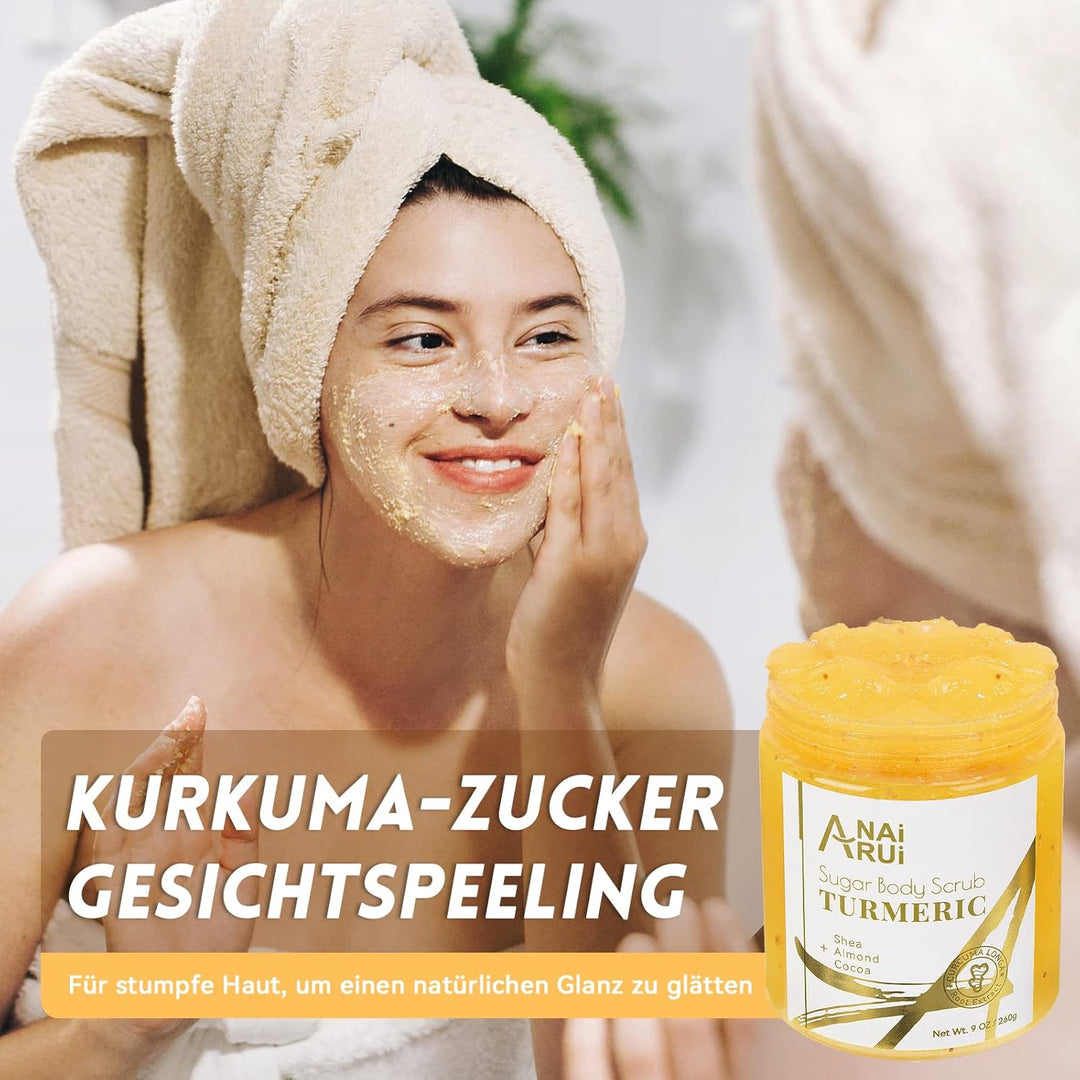 ANAiRUi Körperpeeling Body Scrub Kurkuma, Peeling für Körper-Gesicht Hyperpigmentierung Dunkle Fleck