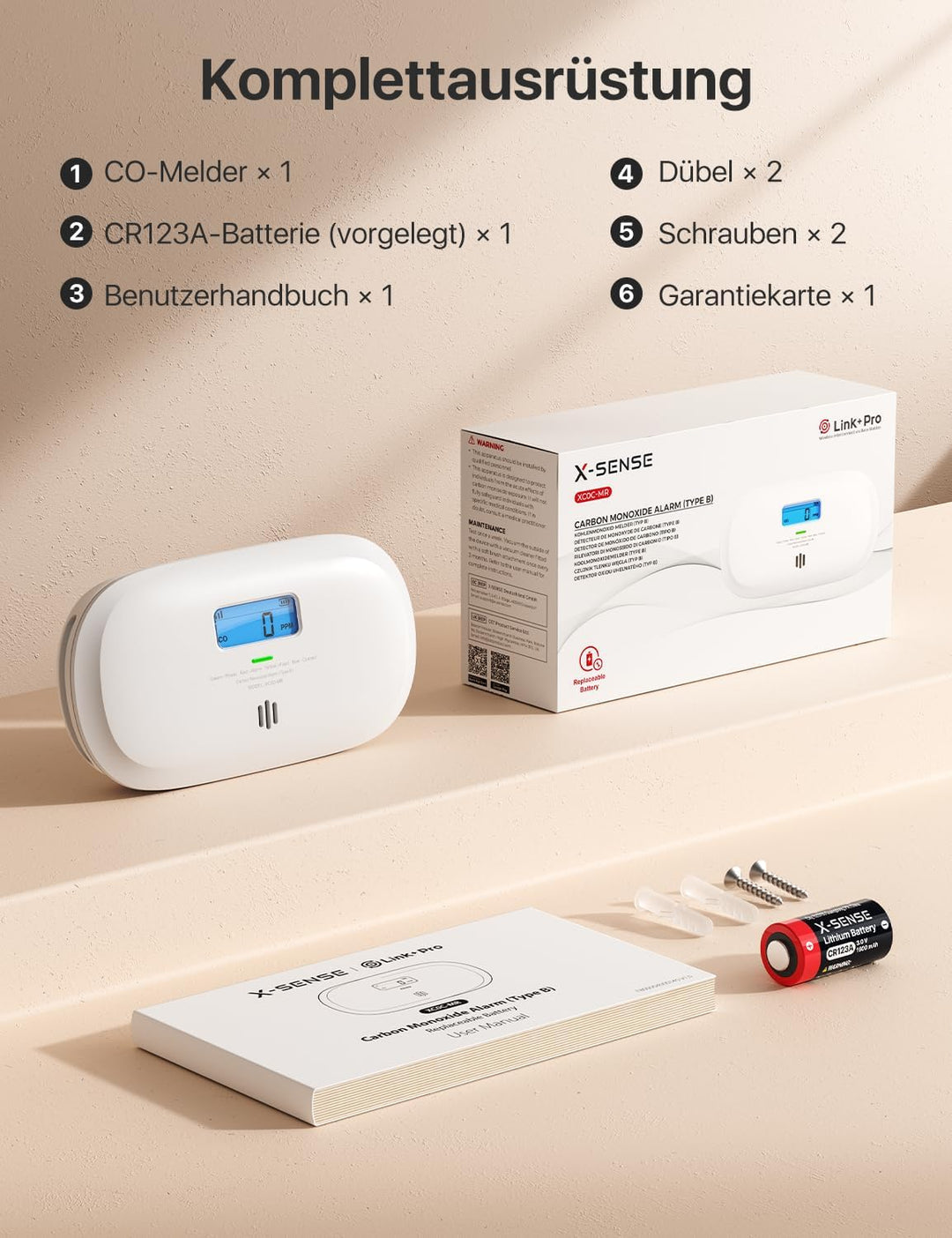 X-Sense Smart Kohlenmonoxid Melder, TÜV Rheinland Zertifiziert, mit Digitalanzeige, austauschbarer B
