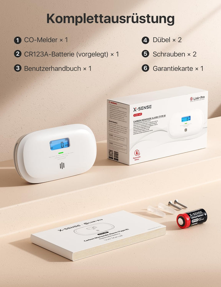 X-Sense Smart Kohlenmonoxid Melder, TÜV Rheinland Zertifiziert, mit Digitalanzeige, austauschbarer B