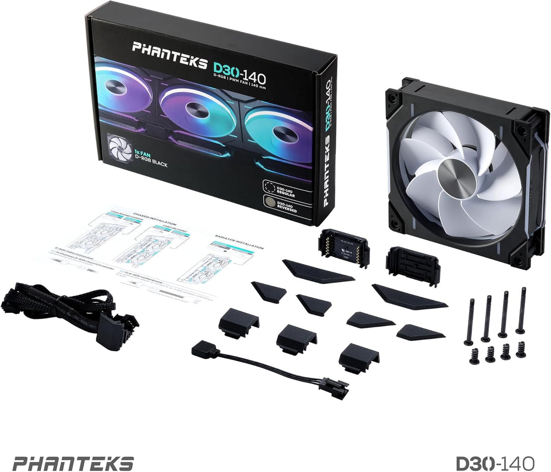 Phanteks D30 PWM Reverse Airflow, D-RGB Lüfter - 140mm, schwarz Reverse x1 Black, Reverse x1 Black