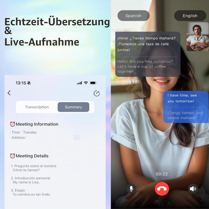 AI -Übersetzung Smart Brille für Männer &amp; Frauen - Echtzeit 115 Sprachen Übersetzer Bluetooth Sonnen