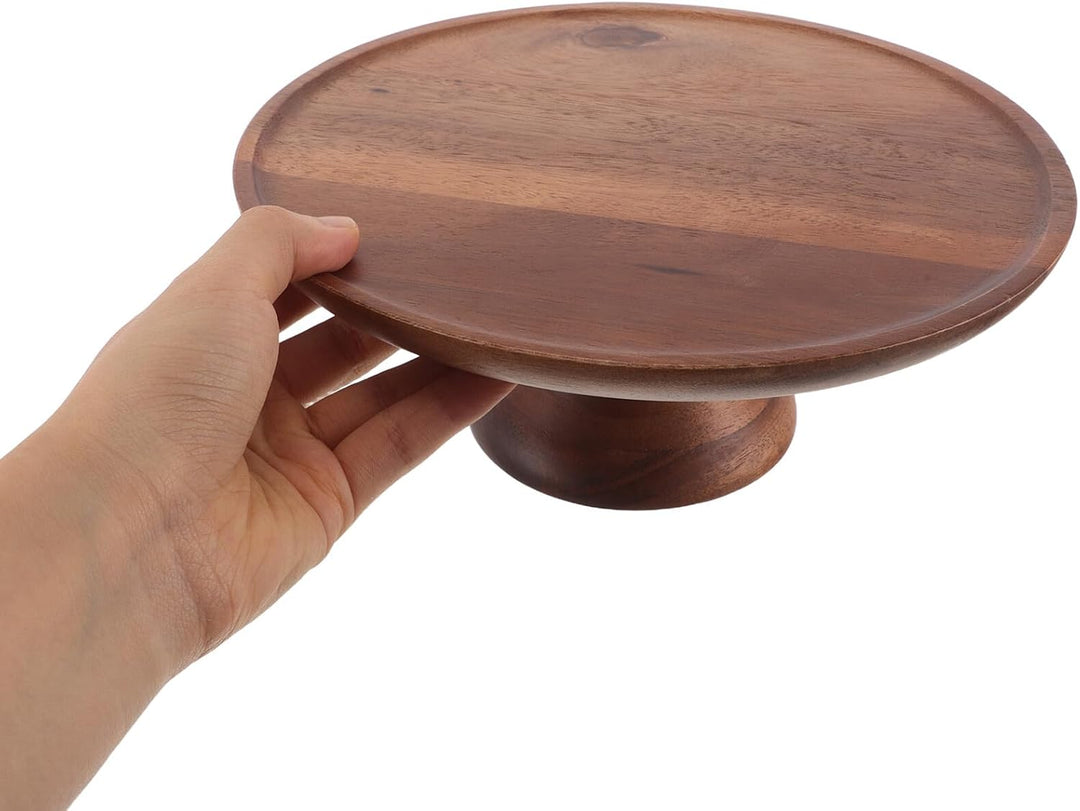 Sosoport Serviertablett Aus Akazienholz Rundes Holztablett Mit Stabilem Fuss FüR Kuchen Snacks Und C