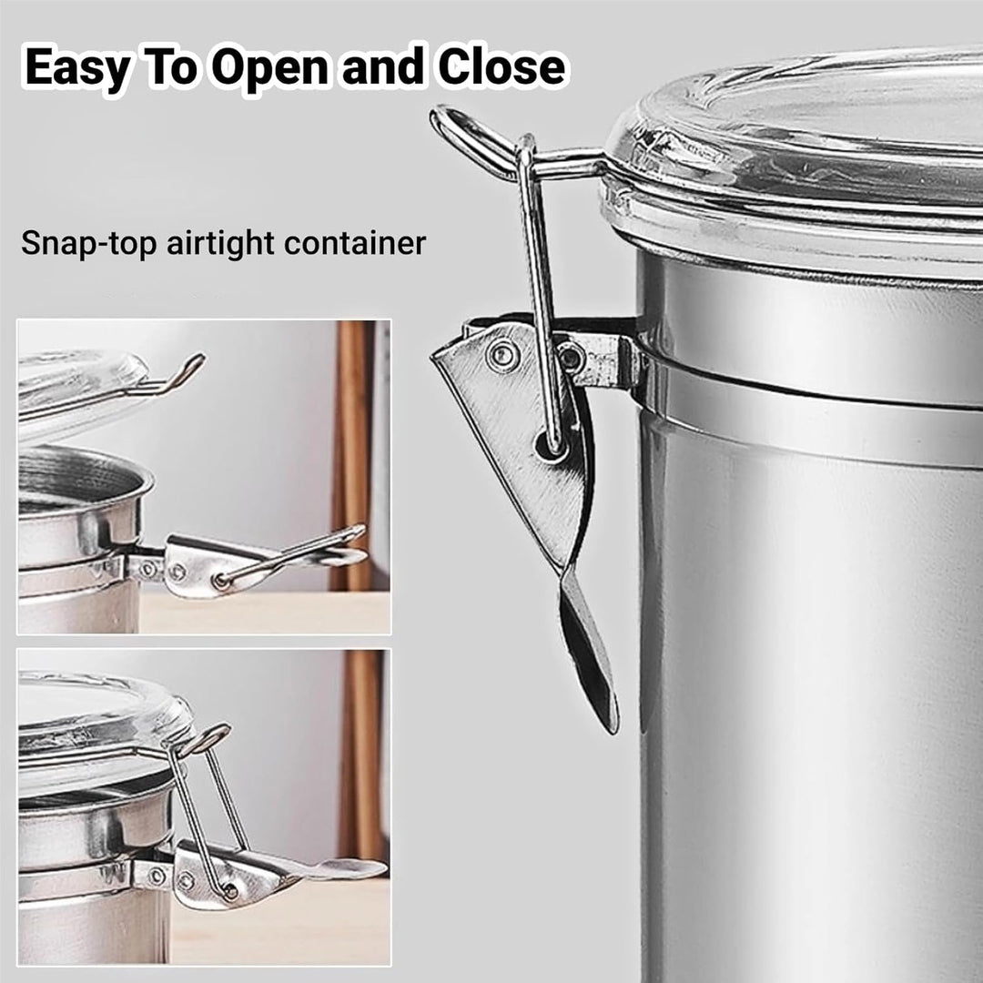 Hapivida Luftdichte Vakuum Kaffeedose, 1000ml Edelstahl Kaffeepulver Dose mit Aroma-Deckel und Versc