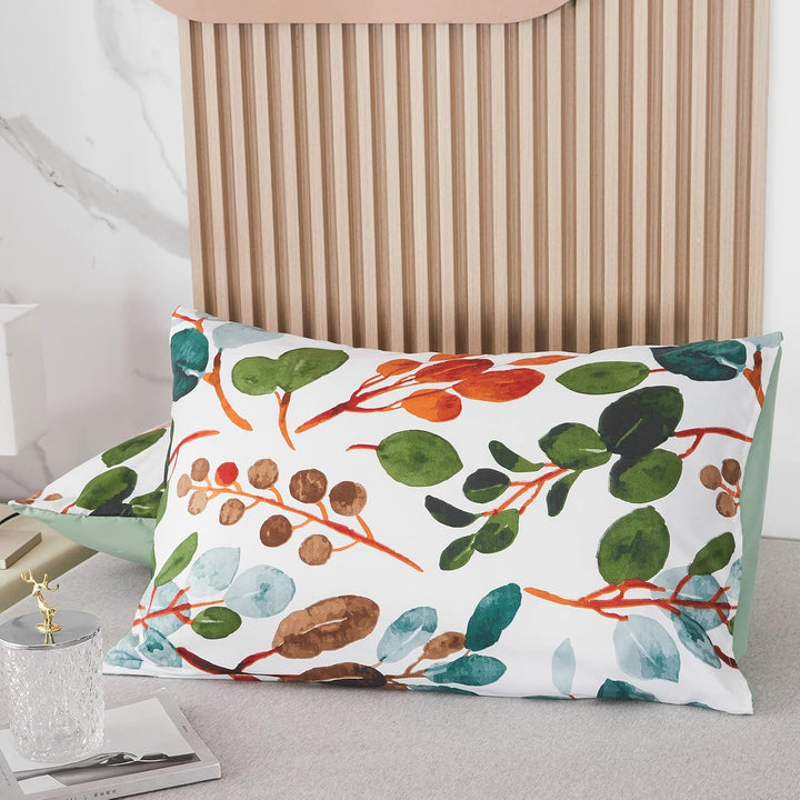 Jemiipee Blumen Bettwäsche-Set mit Herbstblätter Muster, 1 x Bettbezug 200x200 cm mit 2 x Kissenbezü