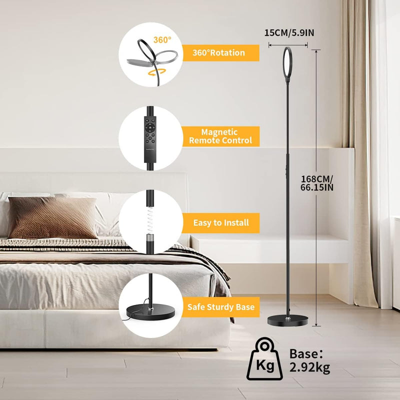 Öuesen LED Stehlampe,Dimmbar Standleuchte12W,169CM Schwarz 3000-6500K Farbtemperatur Stehlampe Wohnz