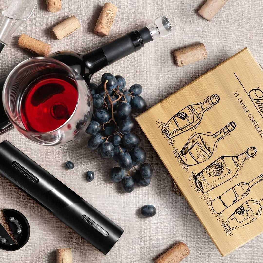 Maverton 6er Weinset in Geschenkbox mit Aufdruck - Flaschenöffner Set - elektrischer Weinöffner - We
