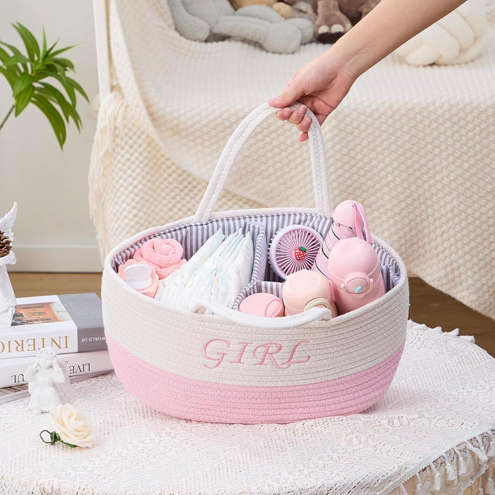 3-Fach Windelhalter Korb – Organizer Babygurt mit abnehmbarem Teiler – Windelhalter, Tücher, Wechsel