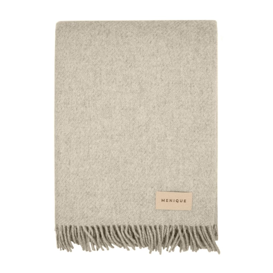 menique Warm Wolldecke Milan 130x165 cm – Beige Dicke Kuscheldecke aus 100% Wolle, Weiche Sofa- & Co