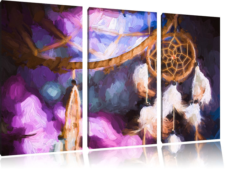 Pixxprint Traumfänger / 3-Teilig/Gesamtmass 120cm Leinwandbild bespannt auf Holzrahmen/Wandbild Kuns