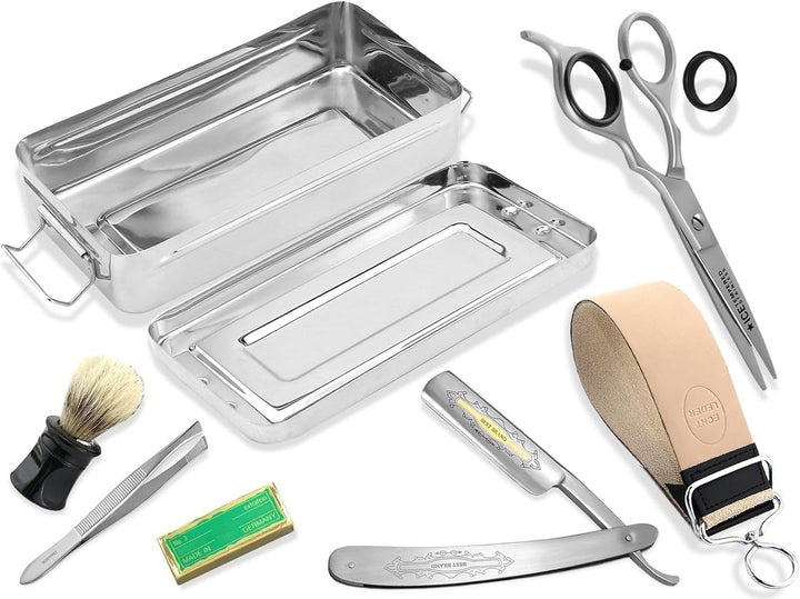 Rasiermesser-Set 7-Teilig Männer Rasier-Set Herren Geschenkidee Lederriemen Paste Solingen Rasierpin