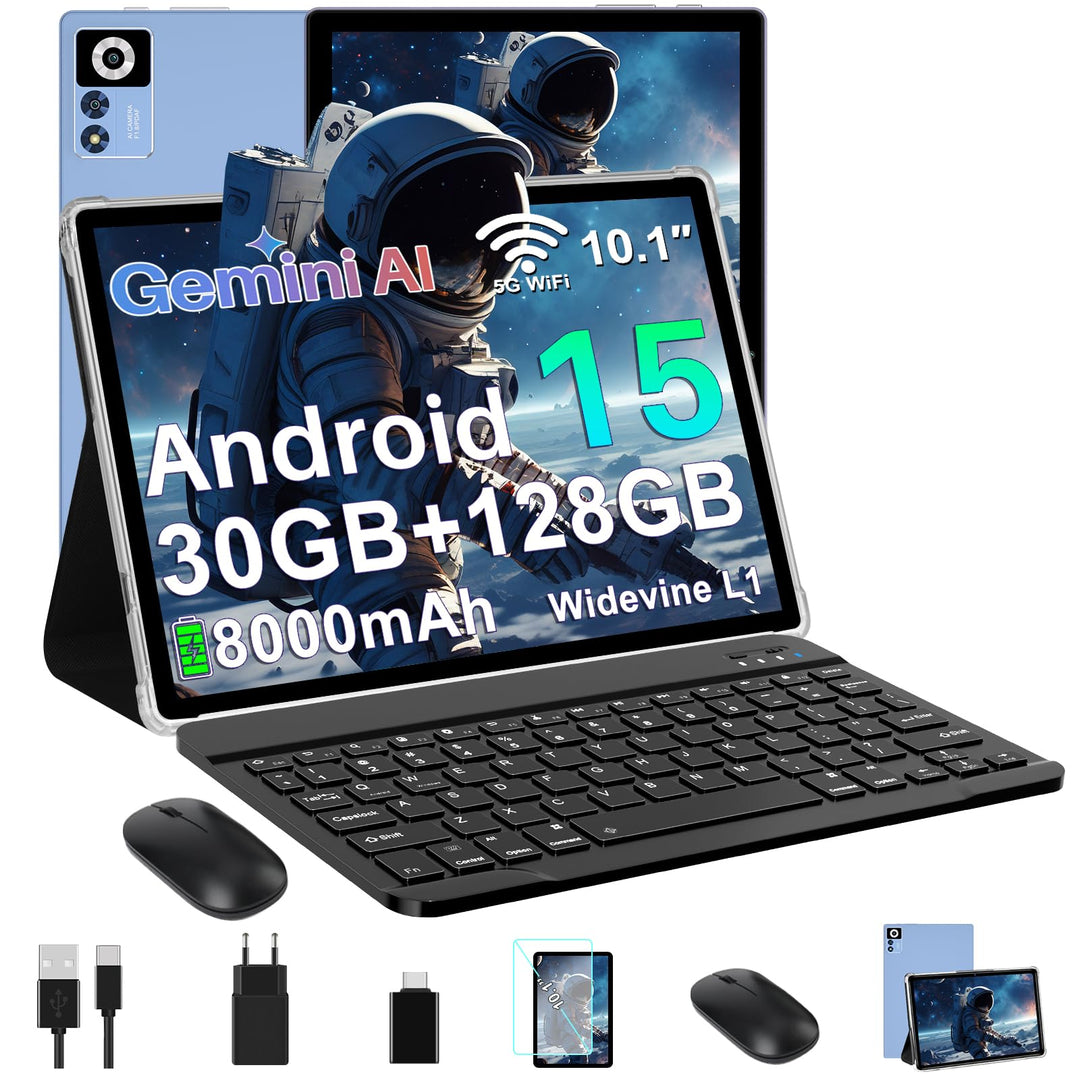 ZIOVO Tablet 10 Zoll Android 15, 30GB RAM+128GB ROM(TF 1TB), Gemini AI, 5G WLAN, Octa-Core 2.0GHz, W